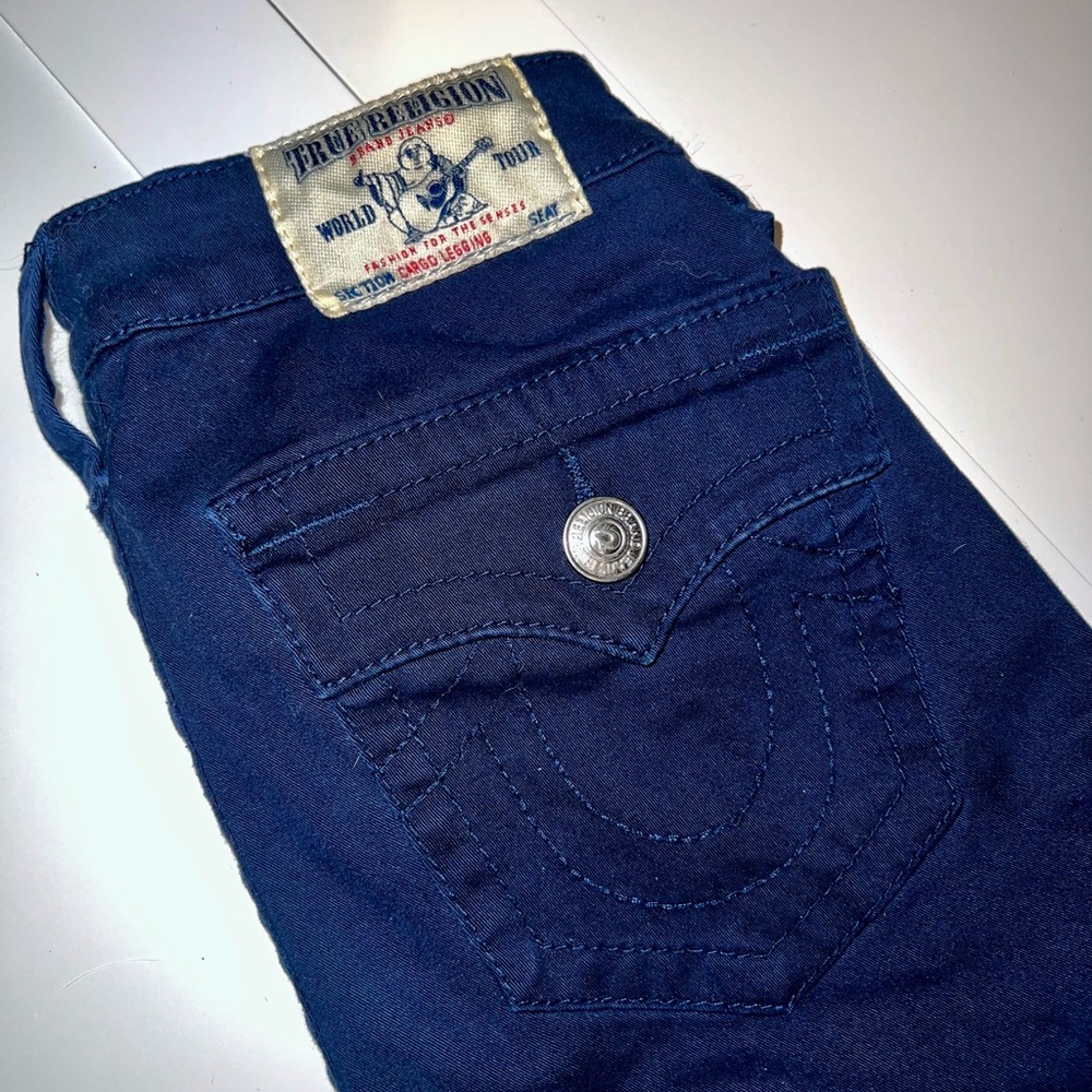 True Religion Women’s Skinny Cargo Jeans Size 25 Navy Zip Ankle